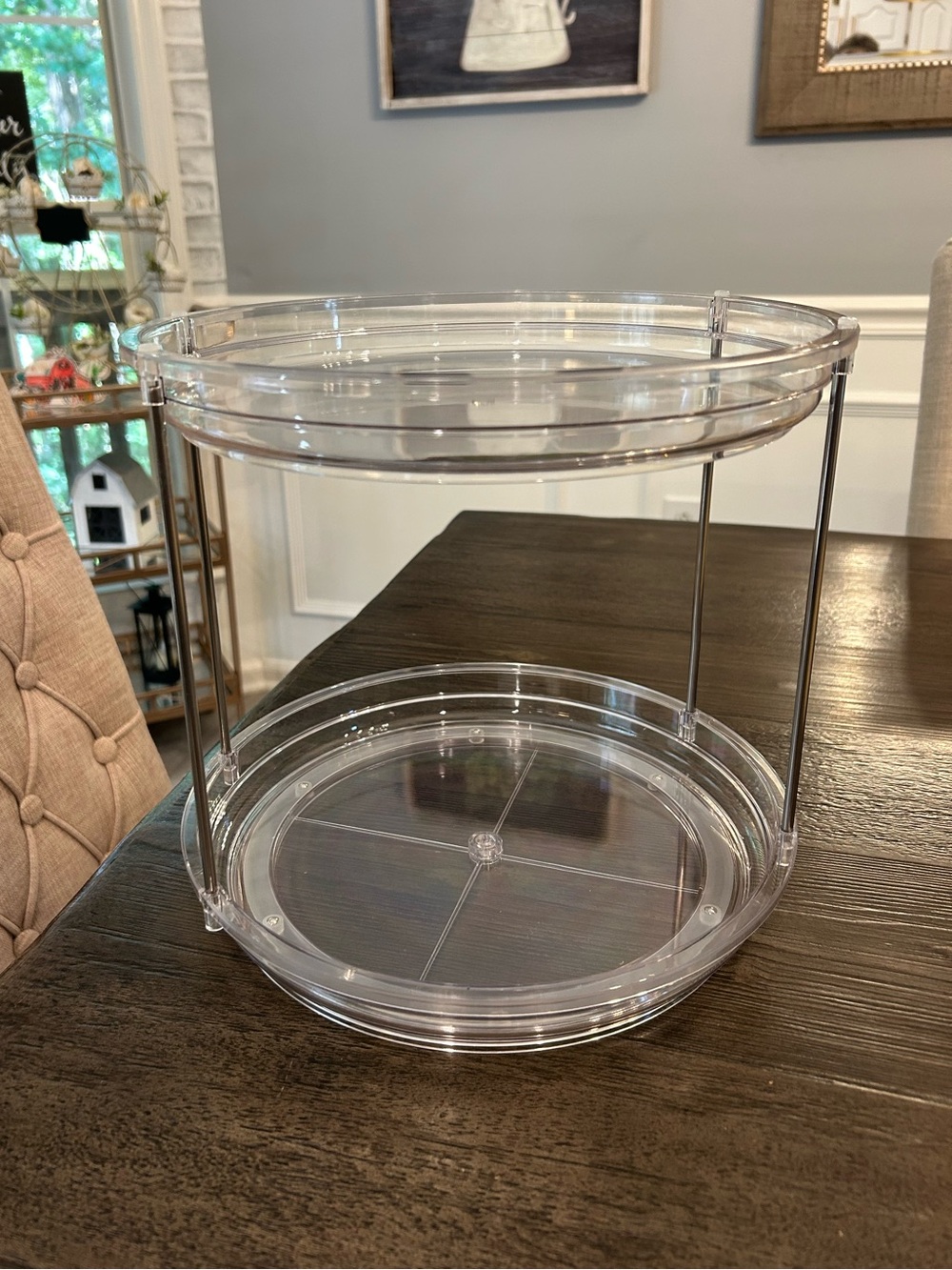 Clear 2-Tier Lazy Susan Organizer, 11" Rotating Spice Rack, Cabinet Storage